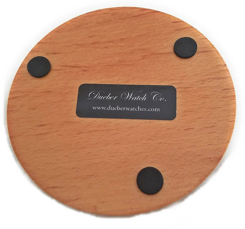 Pocket watch glass display dome cloche oak wood base and brass gold hook 3"x4", bottom view.